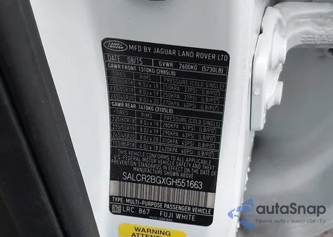 2016 Land Rover Discovery Sport Hse из США, поврежденный, VIN SALCR2BGXGH551663